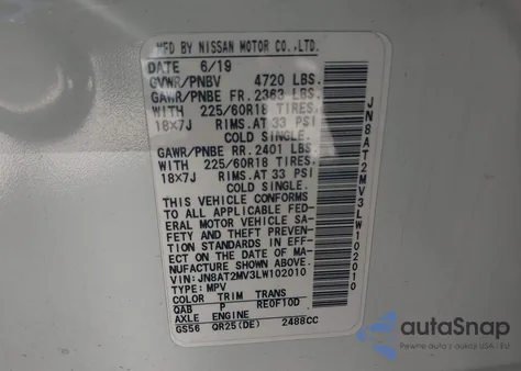 2020 Nissan Rogue Sv Intelligent Awd z USA, uszkodzony, nr VIN JN8AT2MV3LW102010